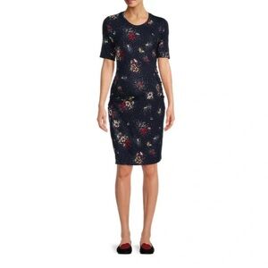 Black Floral Print Ruched Maternity dress